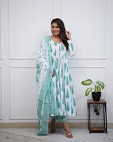 Sea Green Cotton Suit Set with Dupatta Set